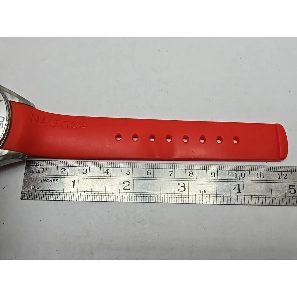 Mens Nautica N83 Finn World Watch 44mm Red Silicone Gray Quartz New Battery 50m